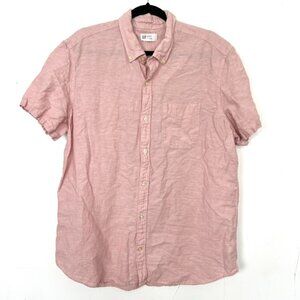 Gap Linen Blend Short Sleeve Button Down Shirt Pink Standard Fit Mens XL